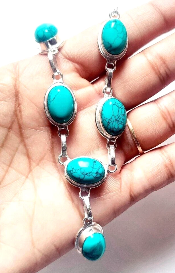 Santa Rosa Türkis Edelstein 925 Sterling Silber Handarbeit Schmuck Halskette - Bild 2 von 4