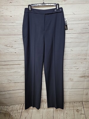 NEW Louben Navy Dress Pants Flat Front Zip High Waist Wool Blend Womens Sz 8