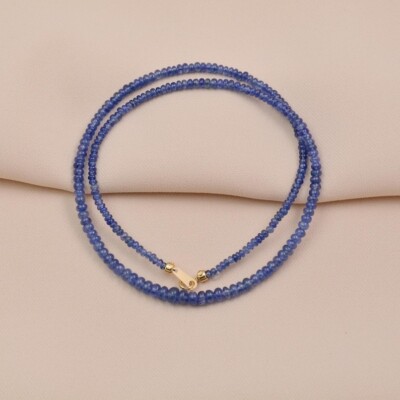 Natural Blue Tanzanite Smooth Rondelle Gemstone Beads Men & Women Necklaces 24''