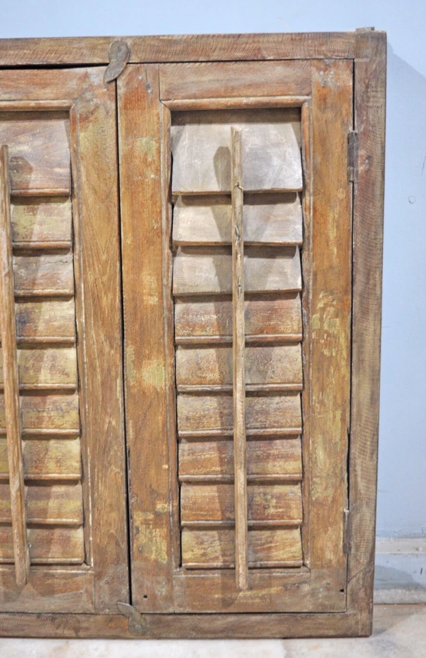 Décor Murale En Bois Antique Volet Fenêtre Avec Cadre Original Ancien Fait Main - Photo 3/4