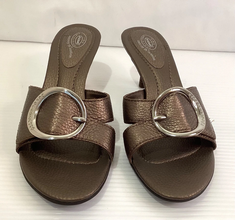Dr. Scholl’s Size 8M Leather Woman’s Sandals Slip on Shoes Color Bronze Heel 2” - Image 4 of 4