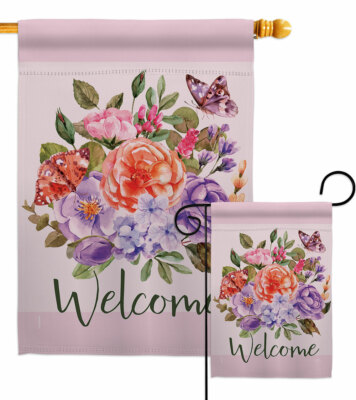 Welcome Bouquet Garden Flag Floral Spring Decorative Gift Yard House Banner