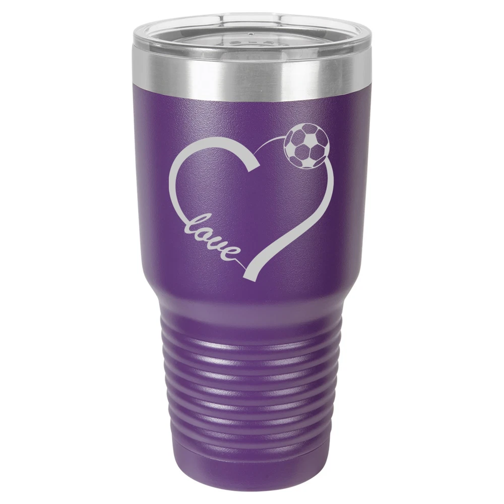 Tumbler 20oz 30oz Travel Mug Cup Insulated Stainless Steel Love Heart Soccer