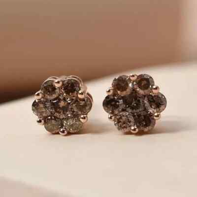 2Ct Round Cut Lab Created Chocolate Diamond Stud Earring 14K Rose Gold Plated