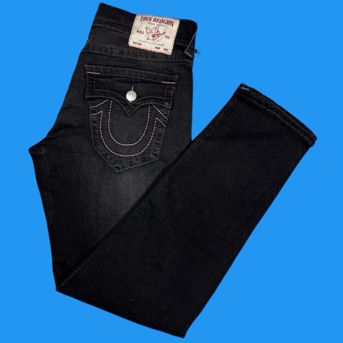 美品 トゥルーレリジョンGENO 33 ストレッチ デニム パンツ ジーンズ True Religion Jeans Mens Size 33x32 Geno Big T Flap Relaxed