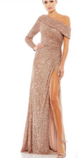 MAC DUGGAL 26571 SEQUINED DROP SHOULDER FAUX WRAP COPPER GOWN  sz 4
