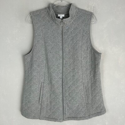 J. Jill Fit quilted vest size L heather gray full zip cotton blend w/ pockets
