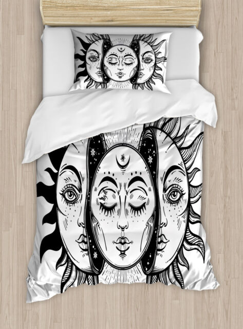 Moon Duvet Cover Set With Pillow Shams Monochrome Sun And Moon