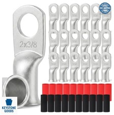 Ring Terminals 20 Pack 2 AWG 3/8 Inch Tinned Copper Lugs Marine Grade Heat