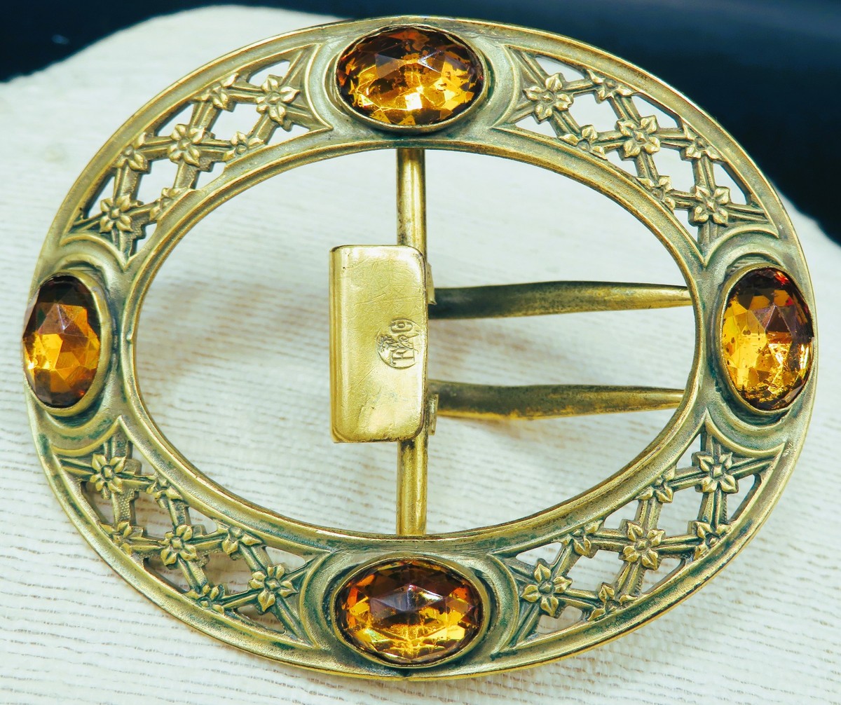 Antique Victorian Sash Pin/Brooch TOPAZ Glass 1800s E.A. BLISS Co STUNNING View 2