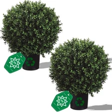 Real Touch Leaves Artificial Topiary Trees, 24" T with 17" W Faux Boxwood, Se...