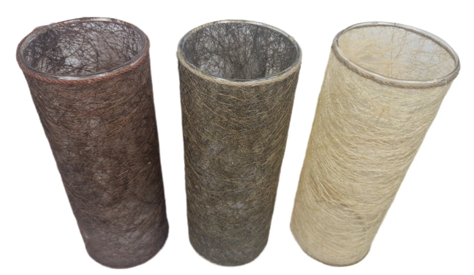 Set of 3 Natural Woven Candle Holders / Vases – Rustic Glass Cylinder Trio 27 cm - Image 2 of 4