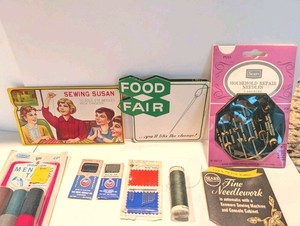 Lot of Vintage Sewing Needle Books, Thread, Mending Tape