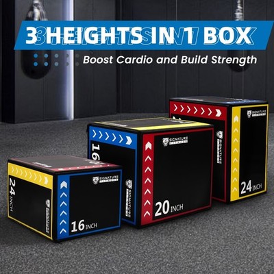 3-in-1 Plyometric Jump Box 16/20/24 Inch Adjustable Foam Anti-Slip Platform