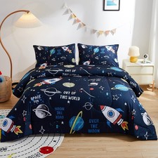 2 PCS Twin Size Kid Comforter Set, Space Rocket Bedding, Teen Boys, Girls, Soft