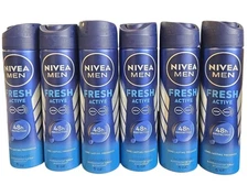 6 Nivea Men FRESH ACTIVE 48hr Antibacterial Deodorant Men's Body Spray 5oz NEW