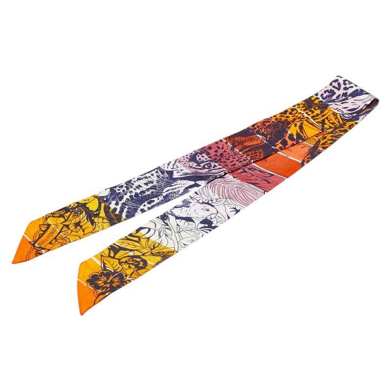 Hermes Twilly JUNGLE LOVE Scarf Orange Multicolor Silk Women's HERMES [Used]