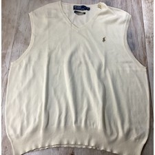 Polo Ralph Lauren Mens XXL V Neck Sweater Vest Cream 100 Pima Cotton Logo