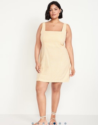 Old Navy 2X Dress Yellow white gingham Open back smocked Festival Garden Linen 
