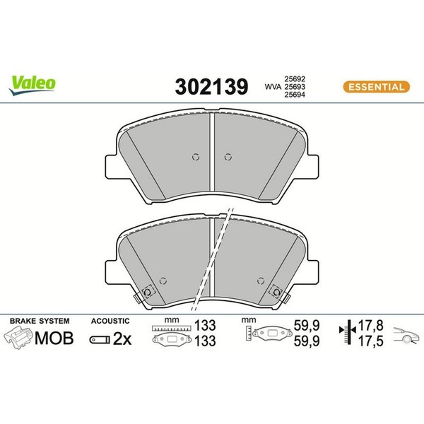 Valeo 302139 Bremsbelagsatz FüR KIA Hyundai Bremse BremsbeläGe-image