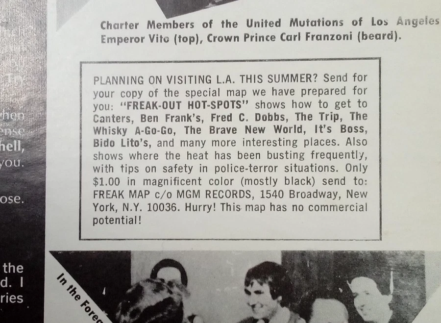 FREAK OUT! Mapa Hot Spots - Frank Zappa - Madres de la Invención - 1966 - Hollywood Foto 4 de 4
