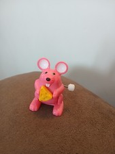 TOMY Pink Mouse Holding Cheese Wind Up Toy Flips Over 2" Tall