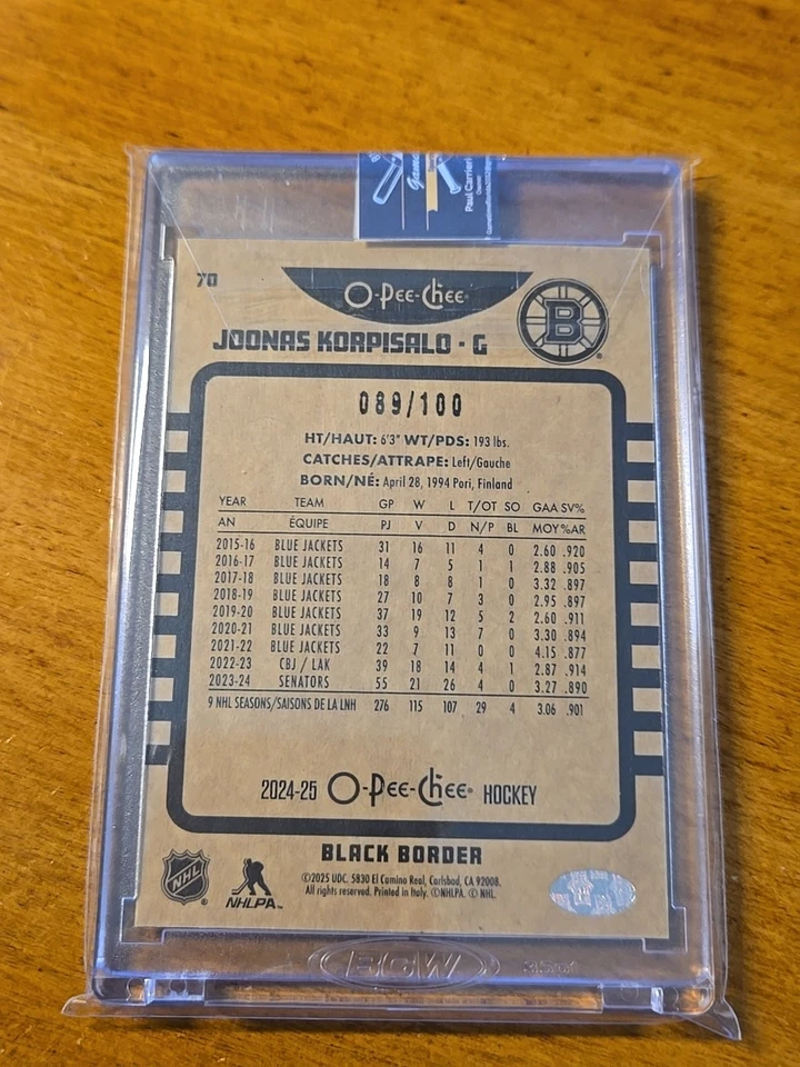 2024-25 O-Pee-Chee Retro Black Boarder Joonas Korpisalo /100 #70 - Image 2 of 2