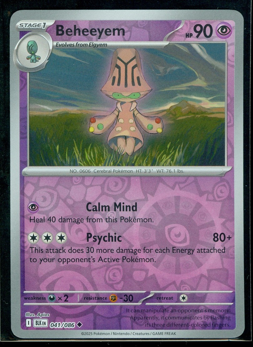 Pokemon BEHEEYEM 041/086 - Black Bolt - Rev Holo - MINT