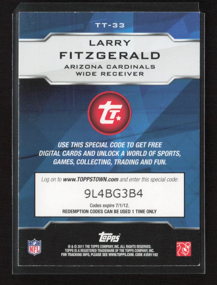 2011 Topps ToppsTown #TT-33 Larry Fitzgerald Arizona Cardinals - Image 2 of 2