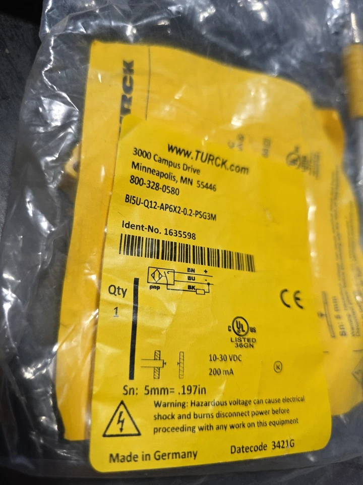 TURCK Inductive Proximity Sensor BI5U-Q12-AP6X2-0.2-PSG 3M / S1154 BI5U-Q12 3M - Image 3 of 4
