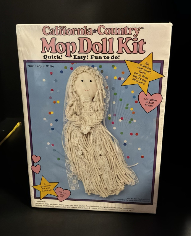 Vintage California Country Mop Doll Kit Lady in White 18in Pattern 1980's