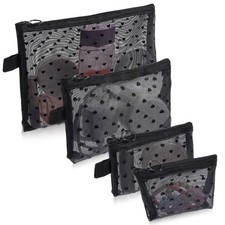 4 PCS Mesh Makeup Bag Set, Heart Printed Mesh Pouches for Purse Portable Trav...