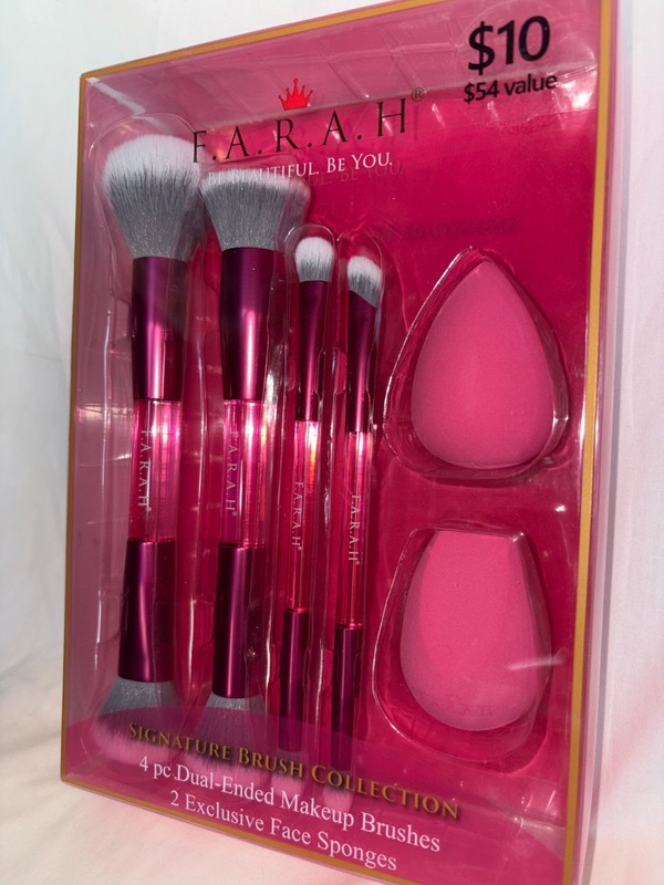 F.A.R.A.H. Signature Brush Collection 4pc Dual-Ended Brushes 2 Sponges 6PCW-FHB