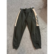 Adidas Womens Sweatpants Joggers Athletic Olive Green Cream Logo Size M