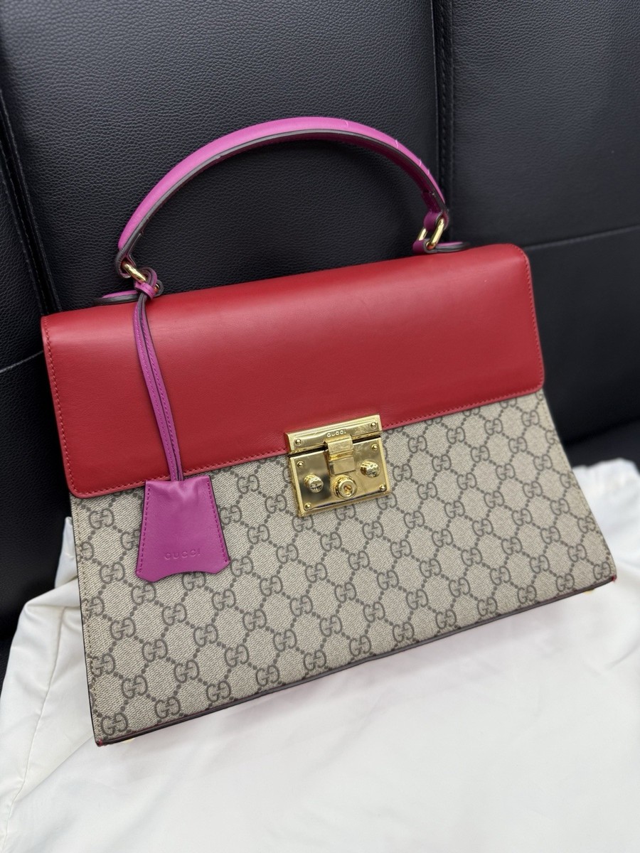 Gucci GG Supreme Handbag Shoulder Bag Padlock Purse Beige Red Pink