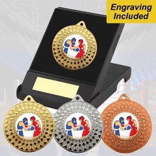 Boxing Medal in Box & Free Engraving, 2 Male Boxers Boxing Trophy Award