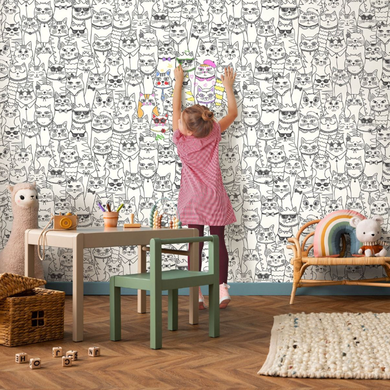 White Black Cats Wallpaper Kids Fun Colour In Feature Wall Playroom Bedroom