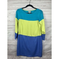 Anthropologie Maeve Dress Womens size 2 Color block yellow blue 3/4 Sleeve