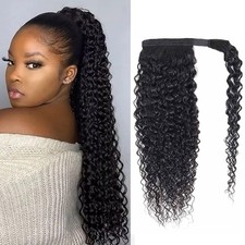 Seelaak 26" Long Kinky Curly Ponytail Extension Human Hair 3C Afro Clip in