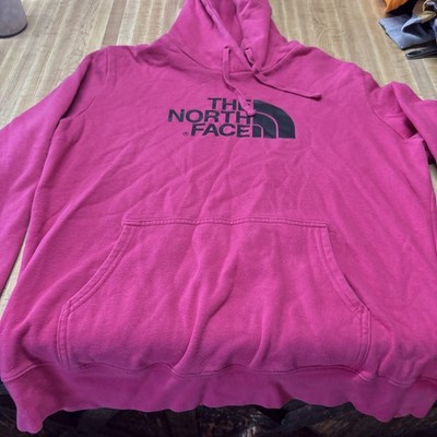 North Face Women Large Hot Pink Hoodie Pullover Sweatshirt Sweater 1/2 Dome Logo