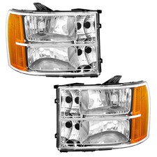 Headlight Assembly GMC Sierra 1500 2500HD 3500HD 07-14 Clear Chrome Amber Pair
