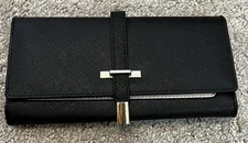 Cluci Mile Black Cowhide Split Leather Wallet Trifold ID Credit Card Holder