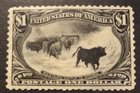 SCOTT #291 VF-XF MINT H  1898 $1 BLACK CATTLE IN STORM I w/ THIN  CV $1,200.00