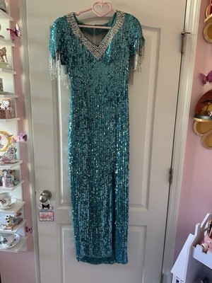Gorgeous Vintage 80's 100% Silk Landa Beaded Dress Size 8