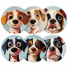 Cute Puppy Coasters Set of 6 Wooden Drinks Mats Durable Gift Ready Dog Lovers