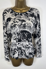 Bimba y Lola Top Grey Black Animal Farm Scene Print Jersey Long Sleeve S UK 8/10