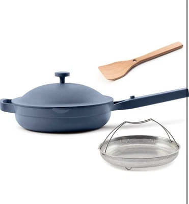 2.6QT Our Place Always Pan 2.0 Blue Salt 10.5” Nonstick Ceramic Pan Steamer &Lid