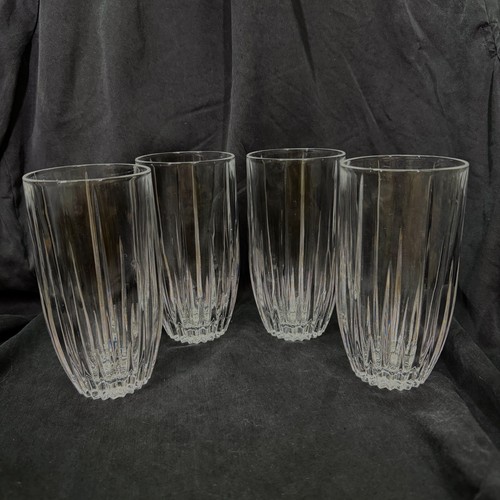 Lenox Westchester Crystal Highball Glasses Set of 4 Vertical Cut Tumblers 5.75in
