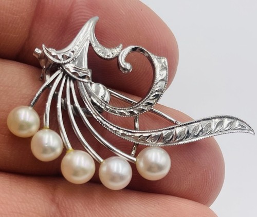 Mikimoto Vintage Sterling Silver Cultured White Akoya Pearl Pin - Picture 3 of 5