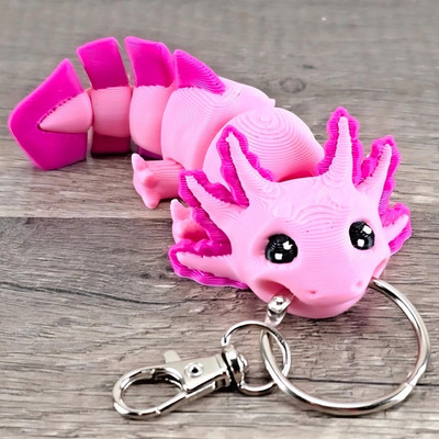 Mini Axolotl Keychain 3D Printed Articulated Flexi Fidget Bag Charm Toy